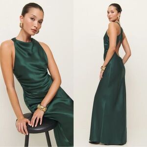 🆕 REFORMATION Anaiis Silk Maxi Dress Forest Green Sz 2